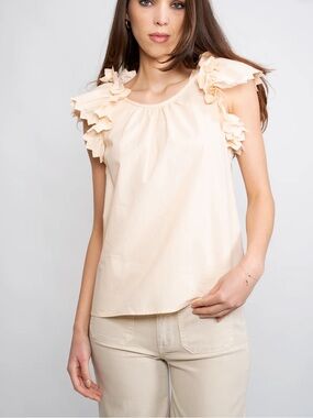 MUNTHE Hoya Organic Cotton Ruffle Sleeve Open Back Blouse Sz 34 XS